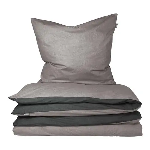 Produktbild: Schiesser Bettwäscheset Doubleface | 2-teilig | Zweifarbig | Renforcé | 100% Baumwolle | Oeko-Tex Zertifiziert | Reißverschluss | 135x200cm + 80x80cm | Grau-Schwarz