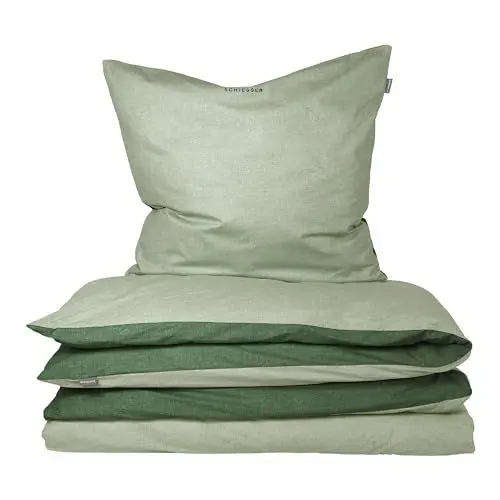Produktbild: Schiesser Bettwäscheset Doubleface | 2-teilig | Zweifarbig | Renforcé | 100% Baumwolle | Oeko-Tex Zertifiziert | Reißverschluss | 135x200cm + 80x80cm | Grün