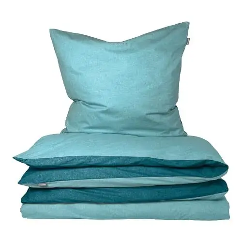 Produktbild: Schiesser Bettwäscheset Doubleface | 2-teilig | Zweifarbig | Renforcé | 100% Baumwolle | Oeko-Tex Zertifiziert | Reißverschluss | 135x200cm + 80x80cm | Türkis