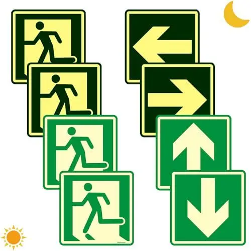 Produktbild: Schild Notausgang Selbstklebend | Notausgangsschild Nachleuchtend 15x15CM | 8 Stück Fluchtwegschild Rettungsweg | Ashoaza Sicherheitsschilder