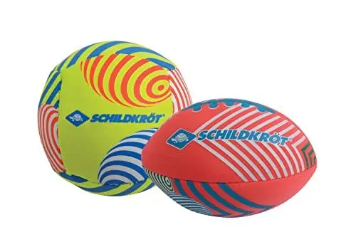 Produktbild: Schildkröt® Mini-Ball-Duo Pack, Set bestehend aus 1 Volley und 1 American Football, Ø 9 cm, griffig und salzwasserfest, ideal für Strand und Wasser, 970347, Gelb-flamingo, 970347