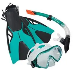 Produktbild: Schildkröt® Schnorchelset Cayman 3-teilig, Tauchset mit Flossen, Brille, Schnorchel, verstellbar Größe 43-47, ABC Set, für Erwachsene, Jugendliche, hochwertiges Silikon