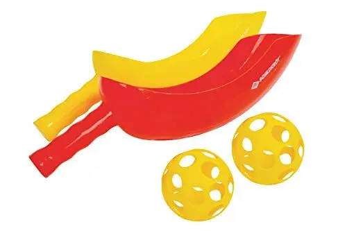 Produktbild: Schildkröt® Scoop Ball Set, 2 Schläger, 2 Bälle, Geschicklichkeitsspiel, inklusive wiederverschließbarer Netztasche, 970131, rot, gelb