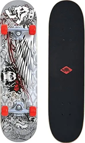 Produktbild: Schildkröt Skateboard Kicker 31, Komplett-Board mit tollen Features für Einsteiger, konkave Deckform mit Doppel-Kick und Griptape, 9-lagiges Ahornholz, ABEC5 Kugellager, Design: Phantom, 510601