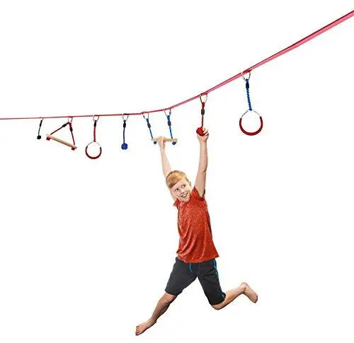 Produktbild: Schildkröt Slackers USA Ninja Line Starter Set, 11 Meter Hangelparcour, tolles 11-teiliges Komplettset, auch als Slackline nutzbar, mit 7 Hindernissen, trainiere wie EIN Ninja, 980020