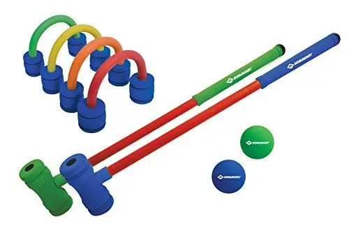 Produktbild: Schildkröt Soft Croquet Set, komplettes Krocket Set mit 2 Schlägern, 4 freistehenden Toren und 2 Bällen, aus weichem Schaumstoff, Indoor- und Outdoor Crocket für 2 Spieler, 970305