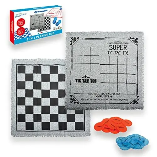 Produktbild: Schildkröt® Spielteppich 3 in 1 Spielfeld, XXL Dame, Tic Tac Toe und 4 Gewinnt, mit 24 Spielsteinen, Garten-, Park-, Strandspiel