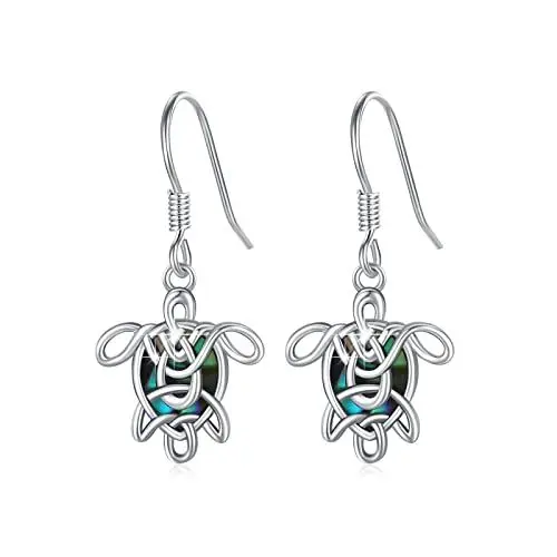 Produktbild: Schildkröten Ohrringe Abalone Muschel Schildkröten Ohrhänger 925 Sterlingsilber keltischer Knoten Ohrring Niedliche Tier Tropfenohrringe Hypoallergen Täglicher Schmuck Geschenk für Frauen Mädchen