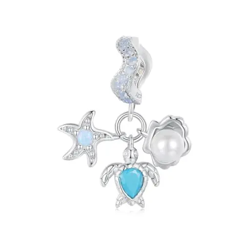 Produktbild: Schildkröten Perlen anhänger für Pandora Armbänder, 925 Sterling Silber Blauer Ozean Sternenanhänger, Geschenk für Mutter und Freundin