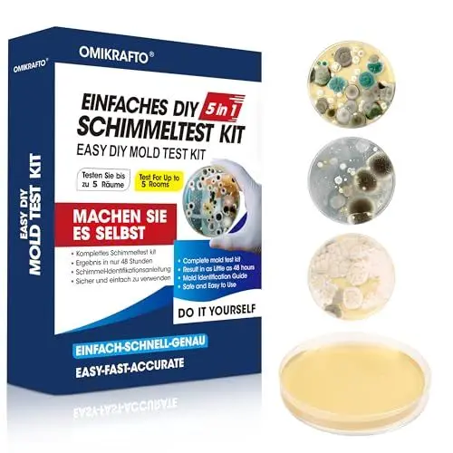 Produktbild: Schimmeltest Kit für ZuHause - Schimmelpilz Test für 5 Räume - Schimmelpilz Schnelltest Raumluft Kit für die Luftqualität in Innenräumen - Inklusive Identifikationsleitfaden & Anleitung