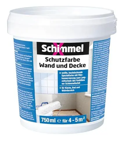 Produktbild: SchimmelX Schutzfarbe Wand und Decke 750 ml | hochdeckende Spezialfarbe | für Küche, Bad und Wohnbereich | scheuerbeständig | Lösemittelfrei | Innenbereich