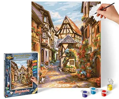 Produktbild: Schipper 609240878 Malen nach Zahlen - Dorfgässchen - Bilder malen für Erwachsene, inklusive Pinsel und Acrylfarben, 24 x 30 cm