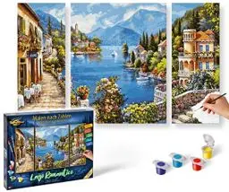 Produktbild: Schipper 609260818 Malen nach Zahlen - Lago Romantico - Bilder malen für Erwachsene, inklusive Pinsel und Acrylfarben, Triptychon, 50 x 80 cm
