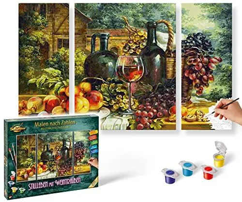 Produktbild: Schipper 609260847 Malen nach Zahlen - Stillleben mit Weintrauben - Bilder malen für Erwachsene, inklusive Pinsel und Acrylfarben, Triptychon, 50 x 80 cm