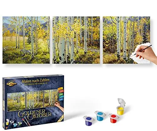 Produktbild: Schipper 609470829 Malen nach Zahlen, Goldener Oktober - Bilder malen für Erwachsene, inklusive Pinsel und Acrylfarben, 40 x 120 cm