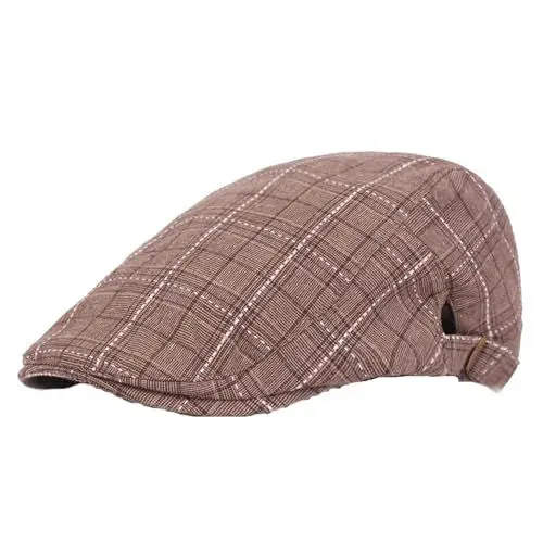Produktbild: Schirmmütze Kappe für Männer, Schiebermütze aus Baumwolle, verstellbar, atmungsaktiv, irischer Cabbie-Fahrhut, Jagdhut Schirmmütze Offizier Schwarz (Coffee, One Size)
