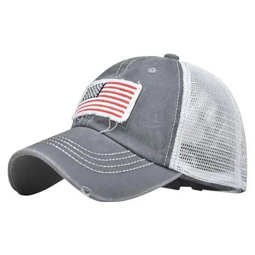 Produktbild: Schirmmütze Strick Persönlichkeitskappe für Männer und Frauen, Outdoor-Druck, atmungsaktives Netz, amerikanische Kappe Schirmmütze Größe 51 (Grey, One Size)