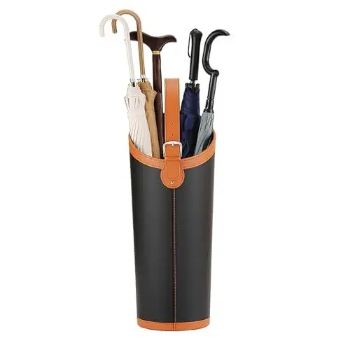 Produktbild: Schirmständer/umbrella stand Regenschirmständer aus Leder mit großer Kapazität, Regenschirm-Halter für 5-10 lange Schirme, Regenschirm-Rang mit Auffangwanne und Haken für Eingänge, Terrassen, Garagen,