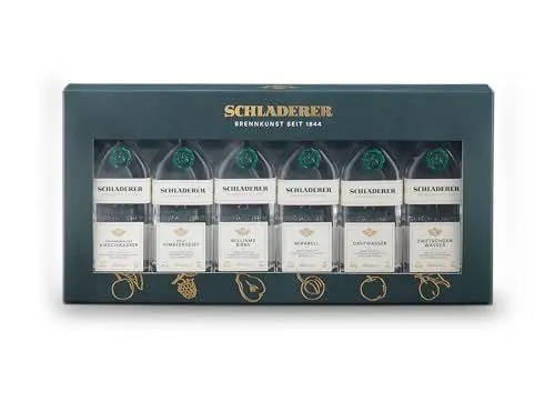 Produktbild: Schladerer Obstbrand Klassiker Mini Set mit Kirschwasser, Williams-Christ Birnenbrand, Himbeergeist, Zwetschgen- & Obstwasser - Obstbrände Geschenk-Set aus dem Schwarzwald (6 x 30 ml)