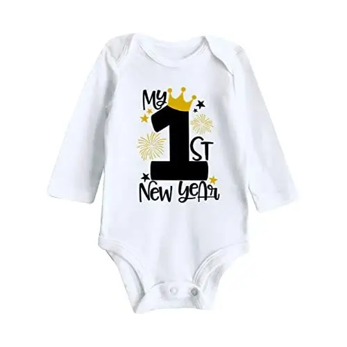 Produktbild: Generisch My First New Year Kleidung Neugeborenes Baby Boy Girl Neujahr Outfits Letter Print Strampler Overall Outfits Set Baby Body 86 92 (White, 6-9 Months)