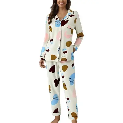 Produktbild: Schlafanzug Damen, Aesthetic Pyjama Set, Schlafhose Damen, damenschlafanzug, Herz Pyjama, schlafanzüge, Hausanzug, umstandspyjama, floral pj Romper, Schlafanzug Set, Pijamas, Pijamas, umstandspyjama