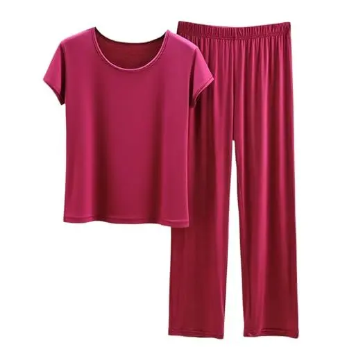 Produktbild: Schlafanzug Damen, Pyjama Damen lang Baumwolle, Pyjama Hosen, Schlafanzug Seide, Pajamas for Women, damenschlafanzug Langarm, Herz, kuschelanzug, pj Set, Matching Pyjamas Couple, schlafanzüge, Satin