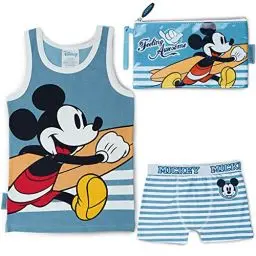 Produktbild: Schlafanzug Jungen und Kulturbeutel Kinder Mickey Mouse - Kinderkleidung Junge für den Sommer | Schlafanzug Jungen Kurz und Kulturtasche für Badzubehör & Reisen | Schlafanzug Kinder & Mäppchen