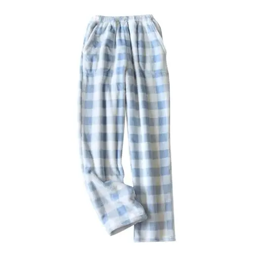 Produktbild: Pyjama Hosen Damen Flanell Flauschiger Pyjama Für Damen Fleece Hose Damen Weihnachtspyjama Hose Schlafanzug Hosen Damen Pyjamahose Damen Baumwolle Pyjamas Für Damen Karo Hose Damen Blau 3XL