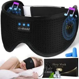 Produktbild: Schlafmaske mit Kopfhörer Seitenschläfer Schlafmaske Bluetooth Waschbar Lichtblockierende Schlafbrille mit Mikrofon für Reisen/Nickerchen/Yoga/Meditation/Schlafen (Mattschwarz)