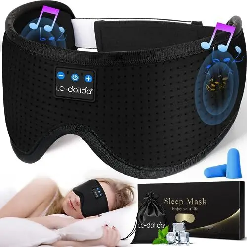 Produktbild: Schlafmaske mit Kopfhörer Seitenschläfer Schlafmaske Bluetooth Waschbar Lichtblockierende Schlafbrille mit Mikrofon für Reisen/Nickerchen/Yoga/Meditation/Schlafen (Mattschwarz)