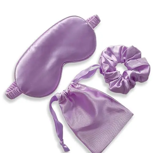 Produktbild: Schlafmasken Set, Schlafmaske Frauen Schlafbrille Damen Bequem mit Seiden Scrunchie und Organzasäckchen Augenmaske Schlafmaske Schlafmaske Mädchen für Reisen (Violett)
