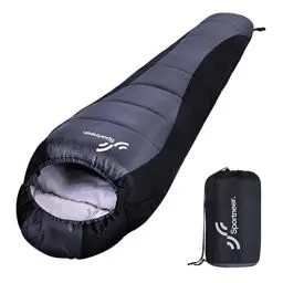 Produktbild: Schlafsack Outdoor Mumienschlafsack: Sportneer 3–4 Jahreszeiten Leichtes Wasserabweisend Schlafsack 5 ℃ - 15 ℃ für Reise Festival Camping Indoor Kleines Packmaß & Ultraleicht, Schwarz+Grau