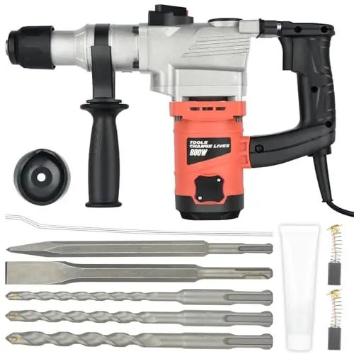 Produktbild: Schlagbohrmaschine Bohrhammer - 800W Professional Bohrmaschine mit verstellbarem Soft Grip Griff - Elektrischer Schlagbohrmaschinen mit Bohr Hammer Bohr