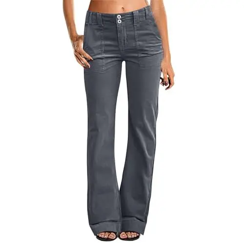 Produktbild: Schlaghose Damen für Office Chino Hose Cargohose Damen Flared Einfarbig Arbeitshose Damen Bell Bottom Freizeithose Damen Bootcut Palazzo Hose Damenhosen Elegant Marlene Hosen Damen Bequeme