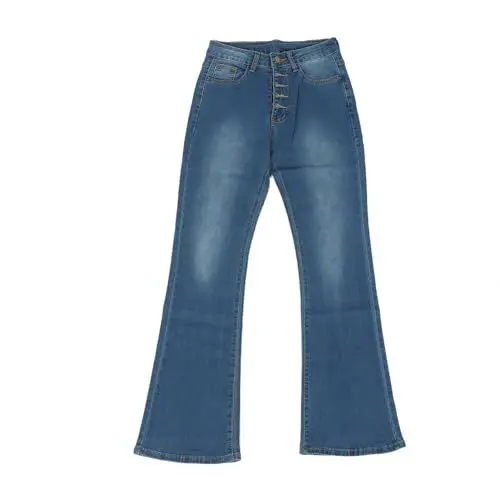Produktbild: Schlaghose für Damen, Strapazierfähige, Gewaschene Hose mit Geradem Bein, Schmale Passform, Modische Mehrere Knöpfe für den Täglichen Gebrauch (S)