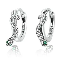 Produktbild: Schlangen Ohrringe Damen Sterling Silber 925 Ohrstecker Creolen Ohrringe mit grüne Zirkonia Steinen Ohrklemme Punk Gotik Tier Schmuck Geschenk für Mädchen