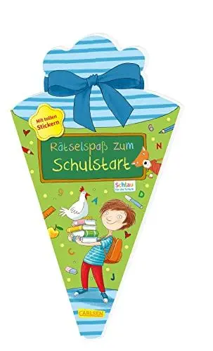 Produktbild: Schlau für die Schule: Rätselspaß zum Schulstart mit Stickern (Schultüte 2023 blau): Eintragbuch zur Einschulung mit Steckbriefen, Lernspielen und Aufklebern