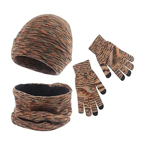 Produktbild: Schlauchschal Winter Strickmütze Thermo Fleece Gefütterte Pudelmütze Outdoor Sport Kombi Geschenk Touchscreen Handschuhe