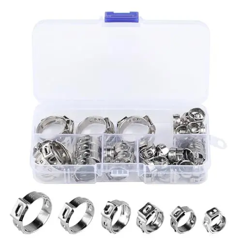 Produktbild: Schlauchschellen Set, 60 Stück Schlauchklemmen Set, Edelstahl Schneckenantrieb Rohrschellen, Verstellbare Zahnrad Ohr Schneckengetriebe Schlauchschellen für Schläuche, Gas, Wasser, Auto, Garten