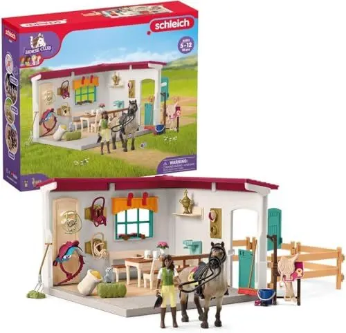Produktbild: schleich HORSE CLUB | Sattelkammer 42591 | Spielset inkl. Pferdefigur, beweglicher Mädchenfigur, Paddock und viel Pferde Zubehör | tolles Geschenk für Kinder | Pferde Spielzeug ab 5 Jahre | 85 Teile