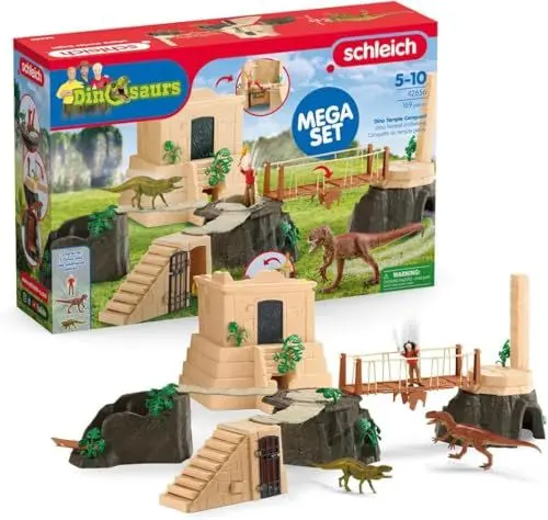 Produktbild: schleich Dinosaurs 42656 | Dino Tempel-Eroberung Mega-Set | mit Flynn, 2 Dinos und einem Schatz | tolles Geschenk für Mädchen und Jungen | Spielzeug ab 5 Jahren | Dinosaurier Set aus 169 Teilen