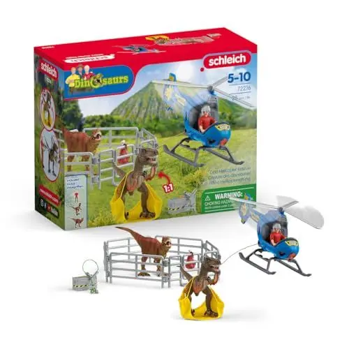 Produktbild: schleich Dinosaurs | Dino Helikopterrettung 72216 | Dinosaurier Set inkl. Hubschrauber, Flynn, 2 Dinos & Zubehör | tolles Geschenk für Kinder | Spielzeug ab 5 Jahren | 28 Teile | exklusiv bei Amazon