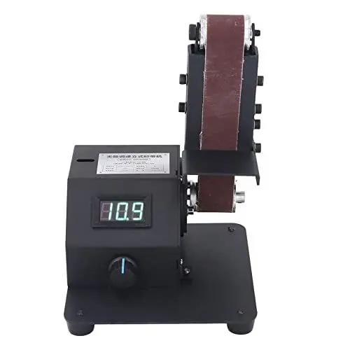 Produktbild: Schleifbandmaschine, 350-W-Motor, Vertikaler Lichtbogenschleifer, 110‑240 V, Digitalanzeige, Verstellbarer Arm, Elektrischer Bandschleifer für Metall, Holz, Kunststoff (EU-Stecker)