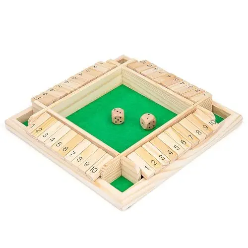 Produktbild: Schließ die Box Würfelspiel Holzbrett Mathe Zahlenspiel Family Pub Bar 1-4 Spieler mit 2 Würfeln, Klassisch Brettspiele, Mathespiele für Erwachsene Kinder 3 4 5