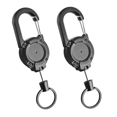Produktbild: Schlüsselanhänger Ausziehbar mit 60cm Ausziehbar Stahlseil, Einziehbarer Schlüsselanhänger Schlüsselkette mit Karabiner für ID Badge Holder, Kartenhalter, Schlüsselkarten，2 Stücke