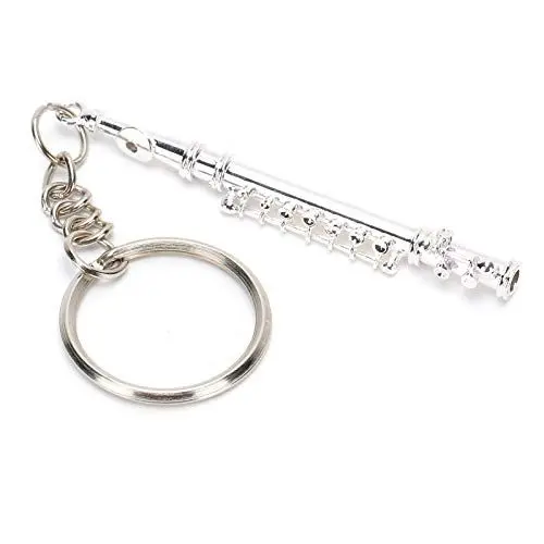 Produktbild: Schlüsselanhänger Flöte - Schmuckzubehör Schlüsselbund Metallschlüssel Ring Dekoration Musikinstrument Ornament Silber