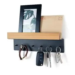 Produktbild: Schlüsselbrett Holz mit Ablage, Schlüsselhalter Schlüsselregal mit 6 Haken, Wand Schlüsselboard für Eingangsbereich, Flur, Küche