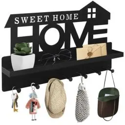 Produktbild: Schlüsselbrett mit Ablage Ohne Bohren Schwarz, Schlüsselboard Modern, Schlüsselhalter Wand mit 7 Schlüsselhaken und Wandgarderobe, Flur Deko Schlüsselleiste, Selbstklebend or Bohren Key Holder