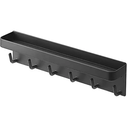 Produktbild: Schlüsselhalter für Wandhalterung und Kleber, 6 Schlüsselhaken mit Regal, Metall Post Organizer mit Schlüsselhaken, dekoratives Hey Rack mit Tablett, Sonnenbrillenhalter, Wand für Tür, Eingang, Flur