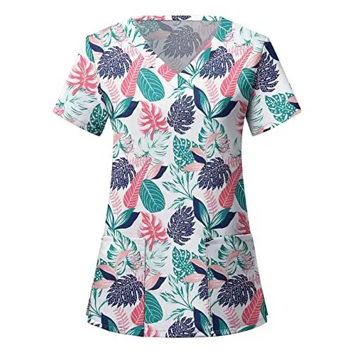 Produktbild: Schlupfkasack Für Damen Pflege 2022 V-Neck Arbeitskleidung Frau Kurze Armel Uniform Schlupfkasack Arbeitsuniform Pflege Kasack Schlupfjacke Kittel Damen Berufskleidung Arbeitskleidung